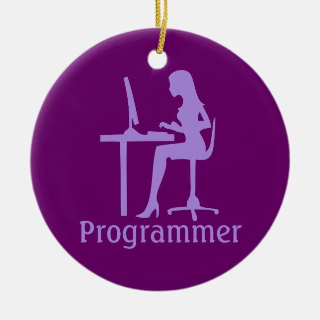 Kvinnlig Silhouetteprogrammerare för anpassade Julgransprydnad Keramik (Framsidan)