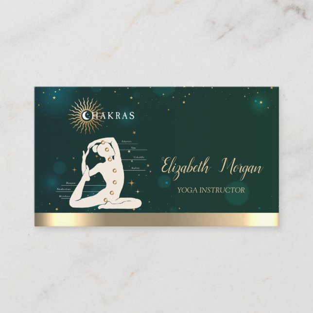 Kvinnlig siluett Chakras Yogalärare Grön Visitkort (Framsida)