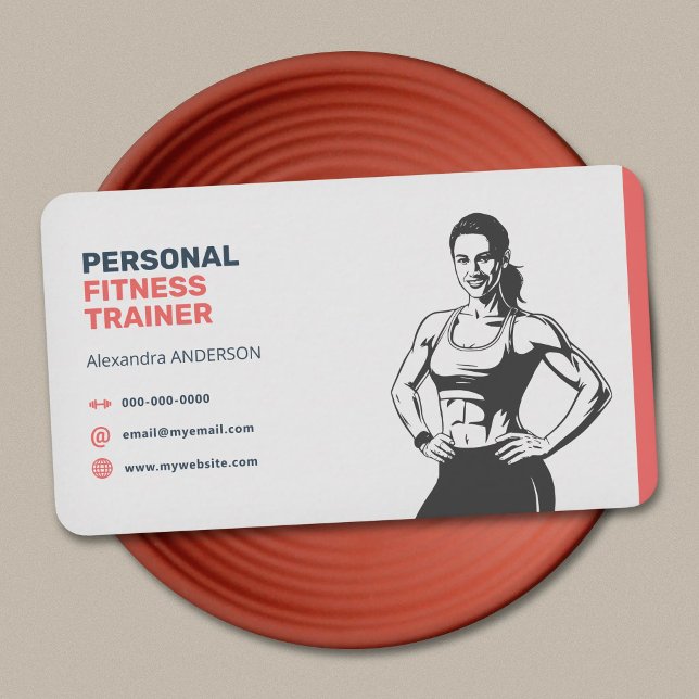 Kvinnlig Siluett - Fitness Tränare Visitkort (Woman Silhouette - Fitness Trainer Business Card)