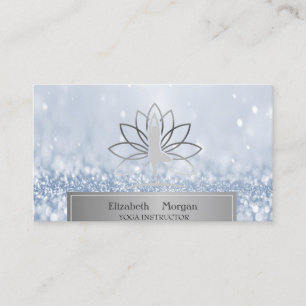 Kvinnlig Siluett Lotus Yogainstruktör Blå Bokeh Visitkort