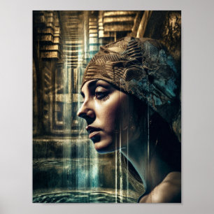 Kvinnlig simmare vid vattenfall poster