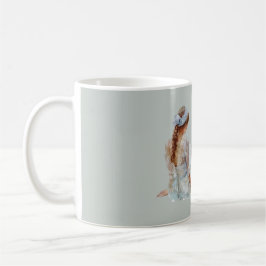 Kvinnlig snygg ljusblå klänning kaffemugg
