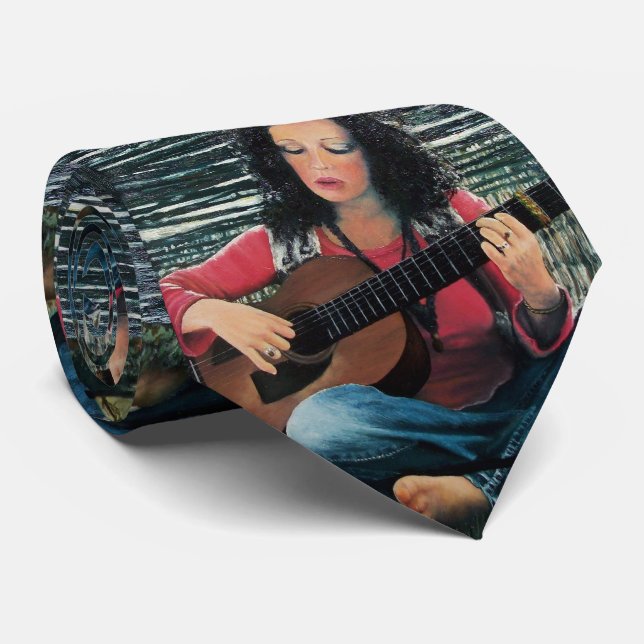 Kvinnlig spelmusik med akustiskt gitarr slips (Rullad)