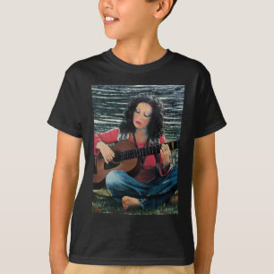 Kvinnlig spelmusik med akustiskt gitarr t-shirt