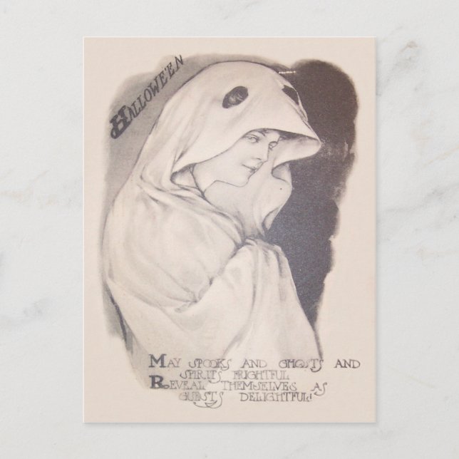 Kvinnlig spökdräkt ark sepia vykort (Framsida)