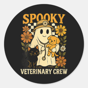 Kvinnlig spökhållande svart katt hund veterinär runt klistermärke