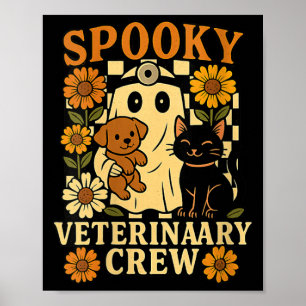 Kvinnlig spöklik spöke som håller svart katt hund poster
