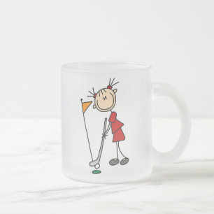 Kvinnlig stick figurgolfare frostad glasmugg