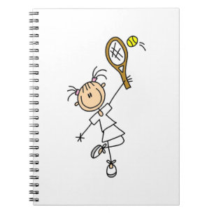 Kvinnlig stick figurtennisspelare anteckningsbok med spiral