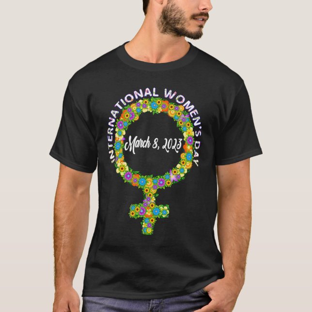 Kvinnlig symbol blomma på kvinnans dag i internati t shirt (Framsida)