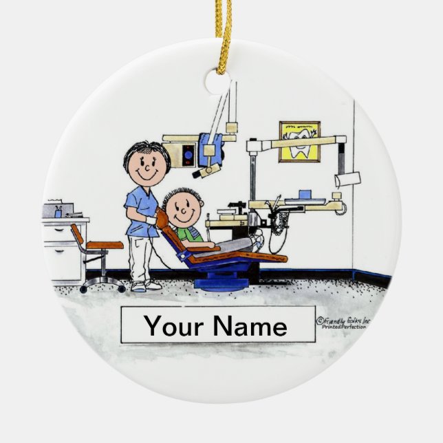 Kvinnlig tandhygienist - julgransprydnad keramik (Framsidan)