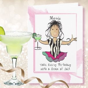 Kvinnlig Tecknad Rolig Citat Margarita Födelsedag Kort