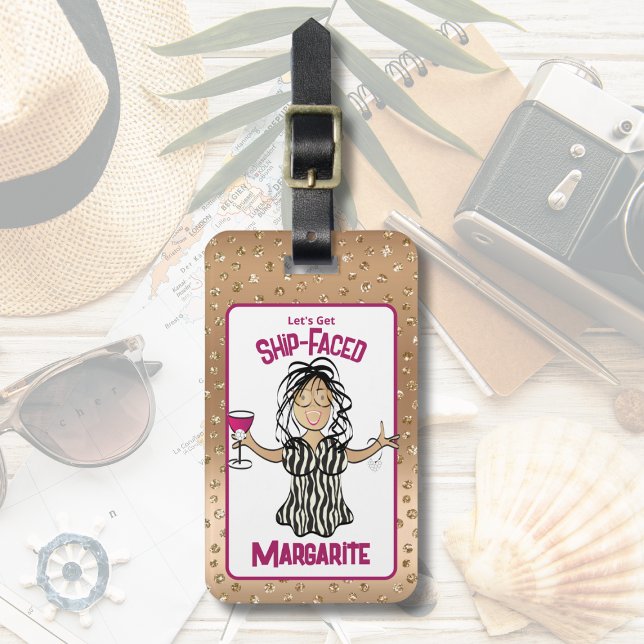 Kvinnlig Tecknad Rolig Sägelse Kryssning Strand Se Bagagebricka (Skapare uppladdad)