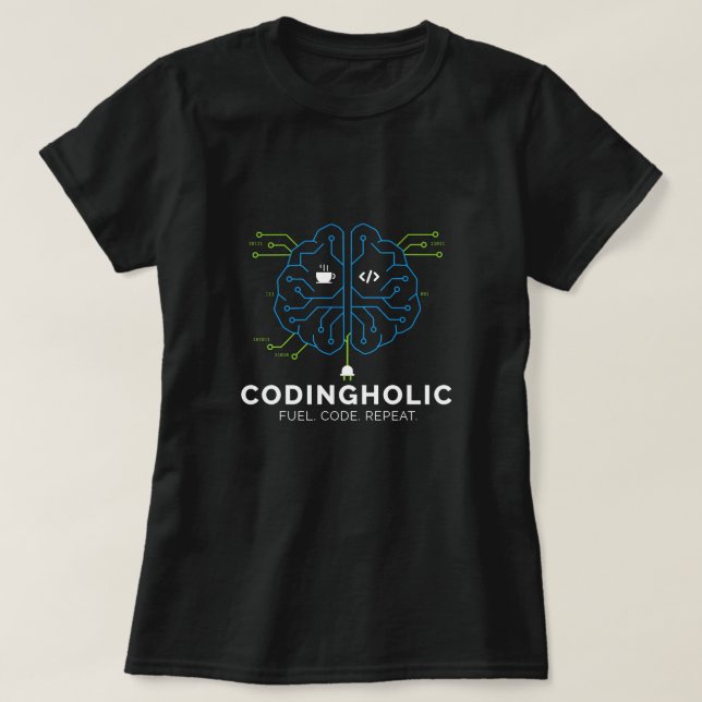 Kvinnlig Teknisk Hjärna Kodande Programmerare T Shirt (Design framsida)
