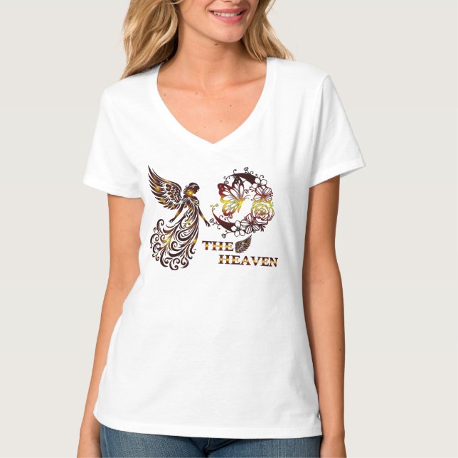 Kvinnlig V-ringad t-shirt från Heaven (Framsida)