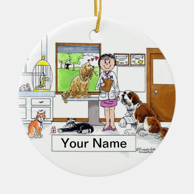 Kvinnlig veterinär - julgransprydnad keramik (Framsidan)