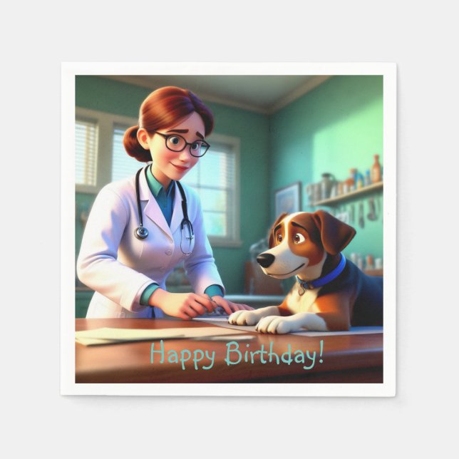 Kvinnlig veterinärfödelsedag pappersservett (Framsidan)