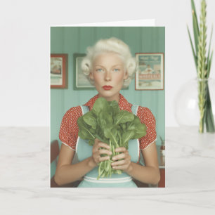 Kvinnlig Vintage Stil som Håller Färska Grönsaker Kort