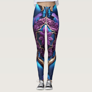 Kvinnliga ben med lyxblått och lila-patt leggings