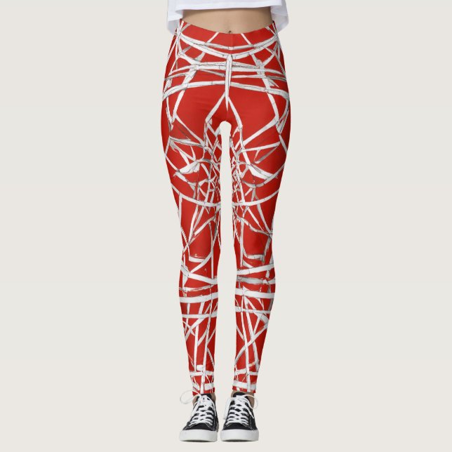 Kvinnliga ben med rött och vitt vågar leggings (Framsida)