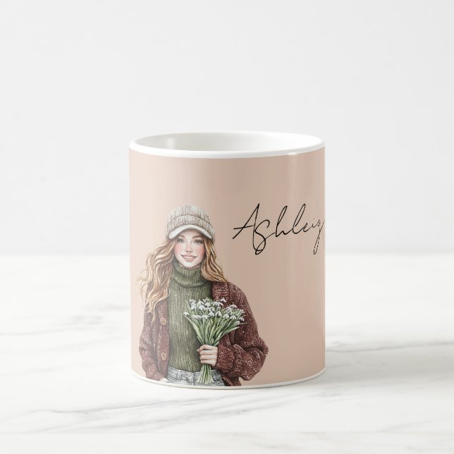 Kvinnliga Burgunderfärgade Jackablommor Kaffemugg (Center)