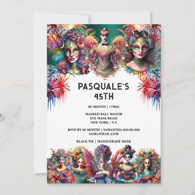 Kvinnliga fyrverkerikarnevaltema för festivaldusch inbjudningar (Framsida)