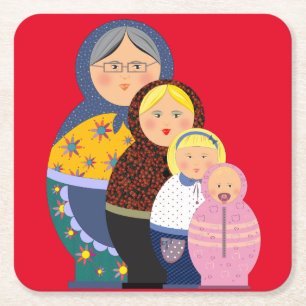 Kvinnliga Livsstadier Matryoshka-Dockor Underlägg Papper Kvadrat