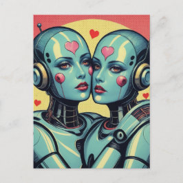 Kvinnliga roboter i Kärlek pop Art Vykort