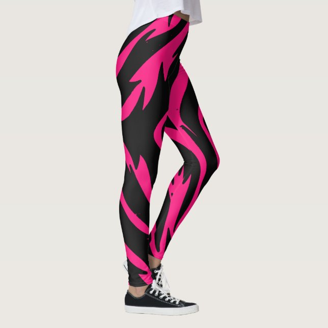Kvinnliga Rosa Leggings, Rosa och svart stripe, ku Leggings (Höger)