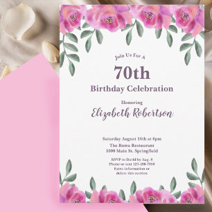 Kvinnliga Rosa Rosor Kvinnas 70-årsdag  Inbjudningar