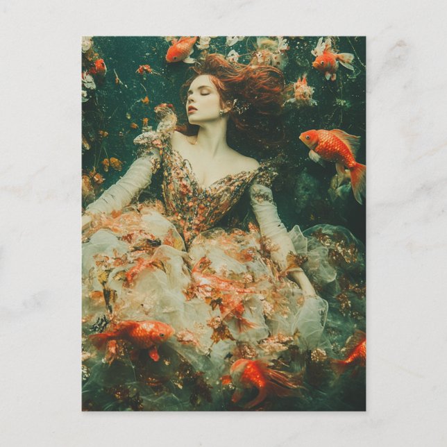 Kvinnliga Simmor med Goldfish Fantasy Mode Vykort (Framsida)