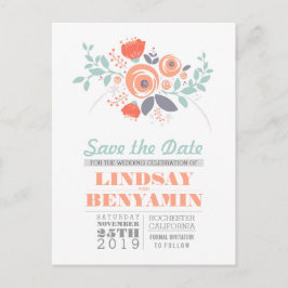 Kvinnliga söta blommiga rädda datum korts meddelande vykort