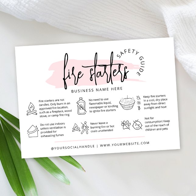 Kvinnliga vaxeldstartare Säkerhetsinstruktioner Visitkort (Modern blush pink fire starters safety instructions cards with icons )