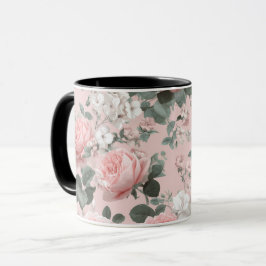Kvinnligt babyrosa ros vit blommig mönster mugg