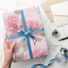 Kvinnligt babyrosa ros vit blommig mönster presentpapper