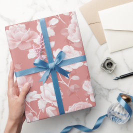 Kvinnligt babyrosa ros vit blommig mönster presentpapper