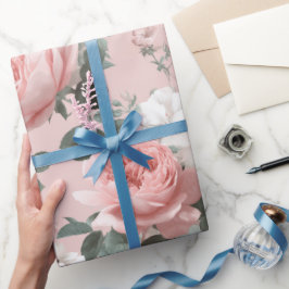 Kvinnligt babyrosa ros vit blommig mönster presentpapper