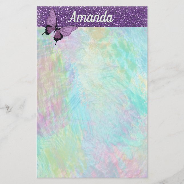 Kvinnligt fjärils- och Fauxglitter Brevpapper (Framsida)