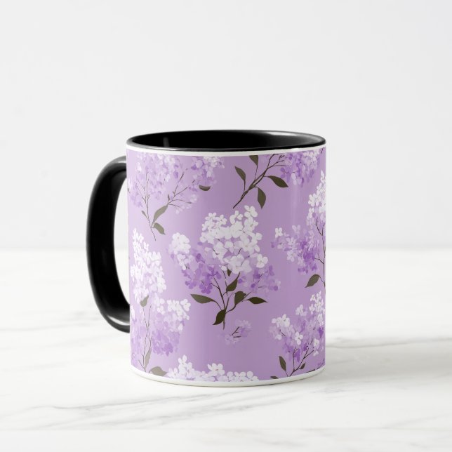 Kvinnligt lila syrenblomsterblommönster mugg (Framsida vänster)