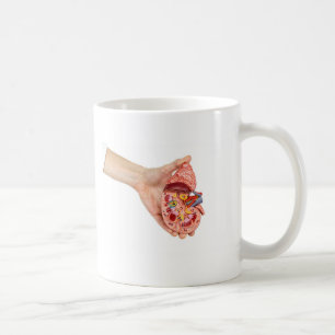 Kvinnligt räcka håll modellerar av människanjur kaffemugg