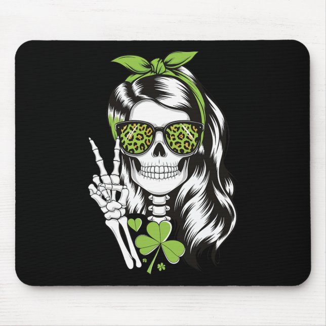 Kvinno Dödskalle St. Patricks Day Messy Bun _1  Musmatta (Framsidan)