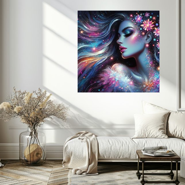 Kvinnoansikte Affisch med Levande Färger för Inre  (Inner Peace Woman Face Poster with Vibrant Colors Mockup 1)