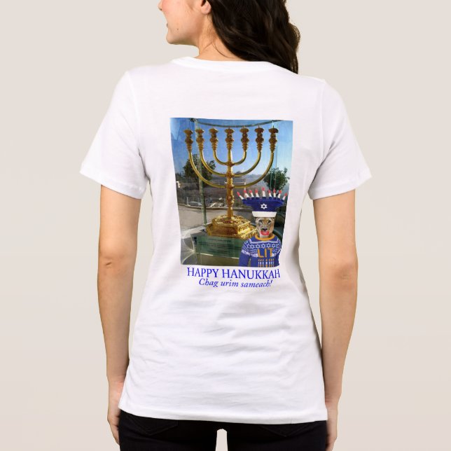 kvinnobella. Lycklig Hanukkah. lejon T Shirt (Baksida)