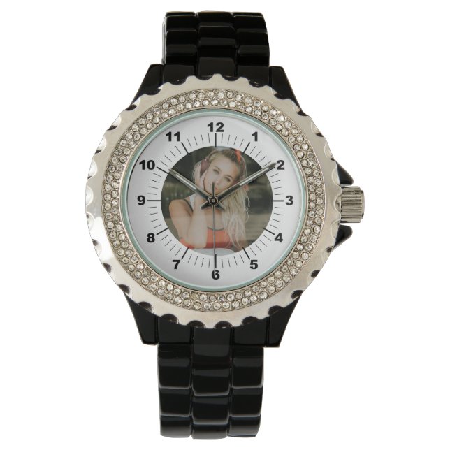 Kvinnobevakning - Personlig - Rhinestone Black Armbandsur (Framsida)