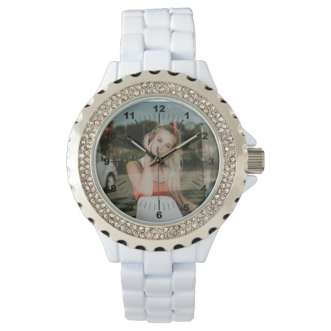Kvinnobevakning - Personlig - Rhinestone White Armbandsur (Framsida)