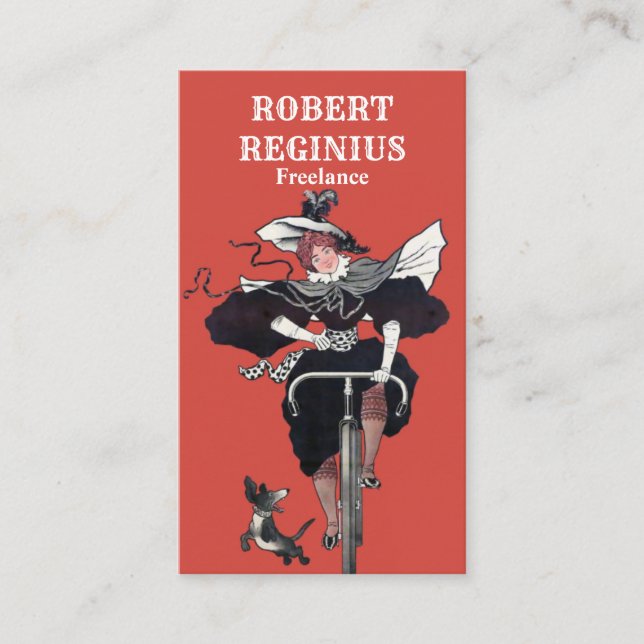 Kvinnocykling med Hund Visitkort (Framsida)