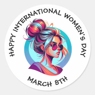 Kvinnodagen i lycklig Internationell 8 mars Runt Klistermärke