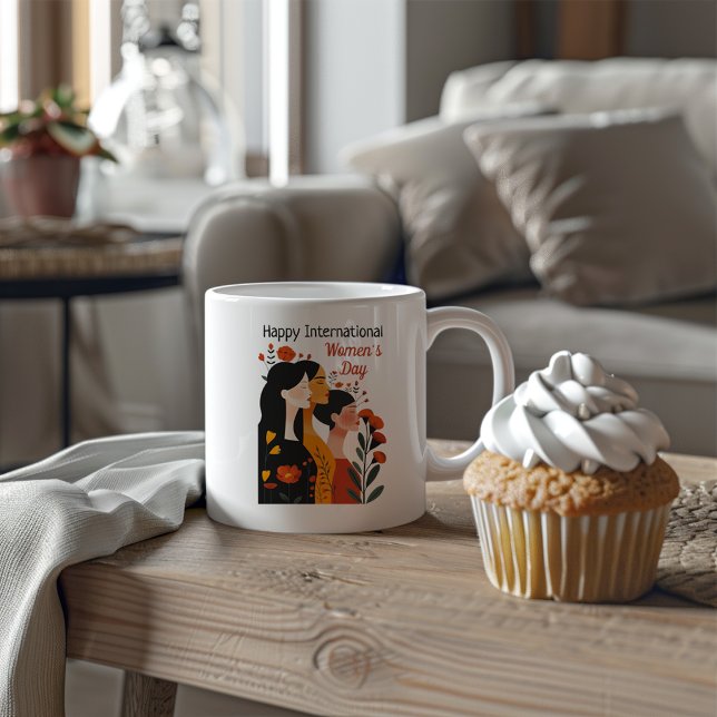 Kvinnodagen i lycklig Internationell Kaffemugg (Skapare uppladdad)