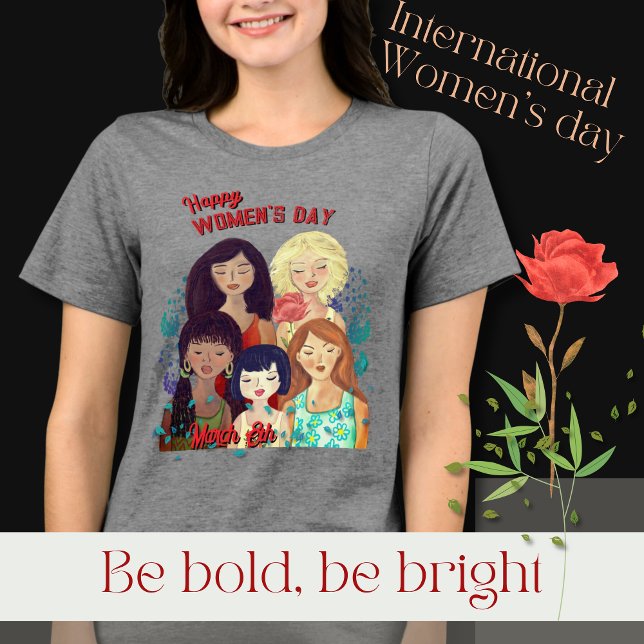 Kvinnodagen i lycklig t shirt (Happy Women' Day Illustration Diverse Women Tri-Blend Shirt)