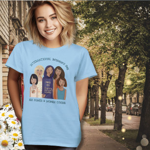Kvinnodagen Kvinnliga Porträtt Blå T Shirt